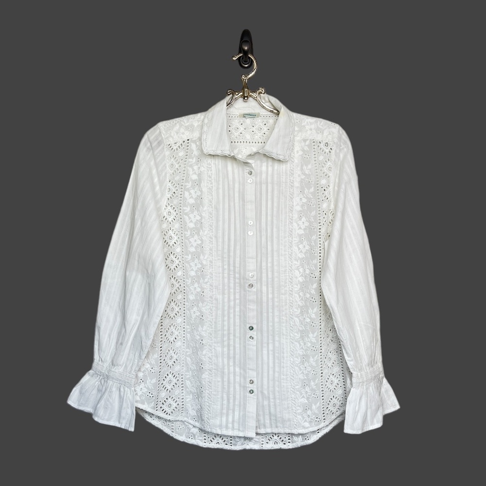 Sundance White Eyelet Lace Button-Up Blouse Size M